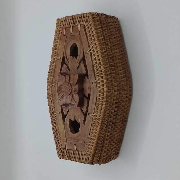 Accents | Vintage Hand Woven Rattan Carved Wood Basket Box Made In ...